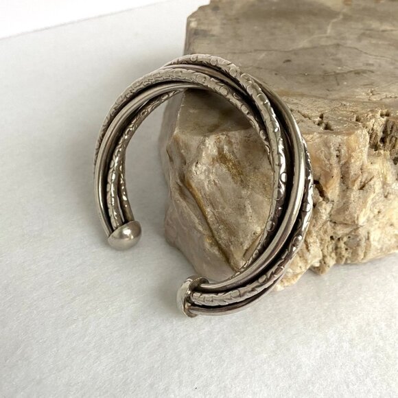 Sterling Silver 925 Heavy Chunky Twisted 5 Band Woven Cuff Bracelet Sz 6.5" 40g - Picture 6 of 16